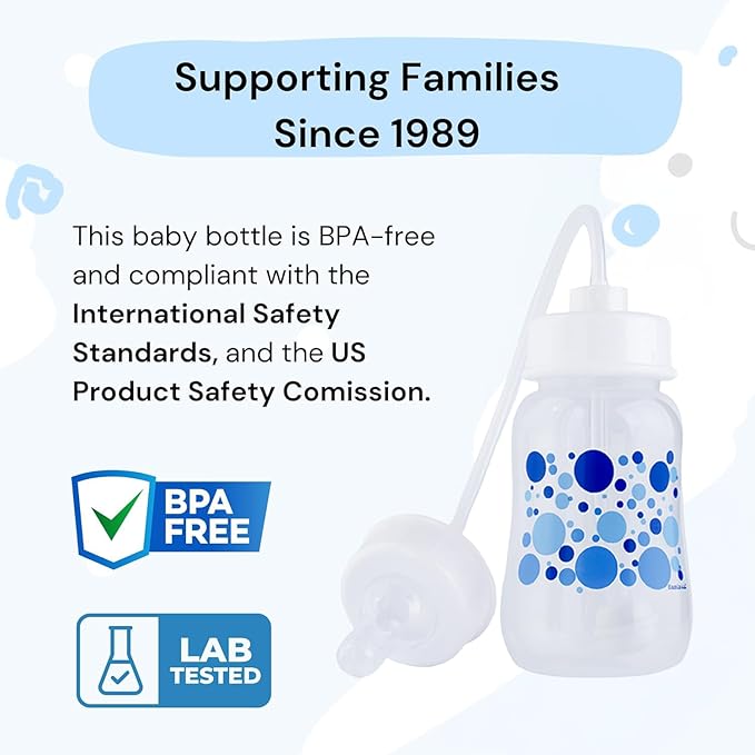 Hands-Free Baby Bottle - Anti-Colic Nursing System 4 oz Baby Bottle with Fast Flow Nipple/Teat 3m+ Infant with Tube Straw Feeding System for Toddler (2 Bottles - Blue)