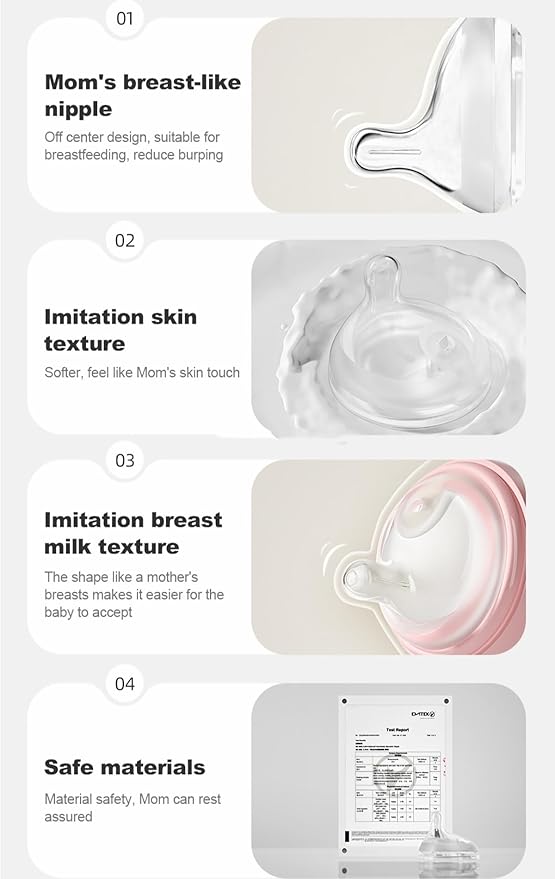 Baby Bottle Nipple, Off- Centered Nipples,100% Silicone,Replacement Baby Bottle Nipple for Babies, Newborn,Preemie 0-3 0-6 6-12 12+ Months 2 Pack (S(0-3 Month))