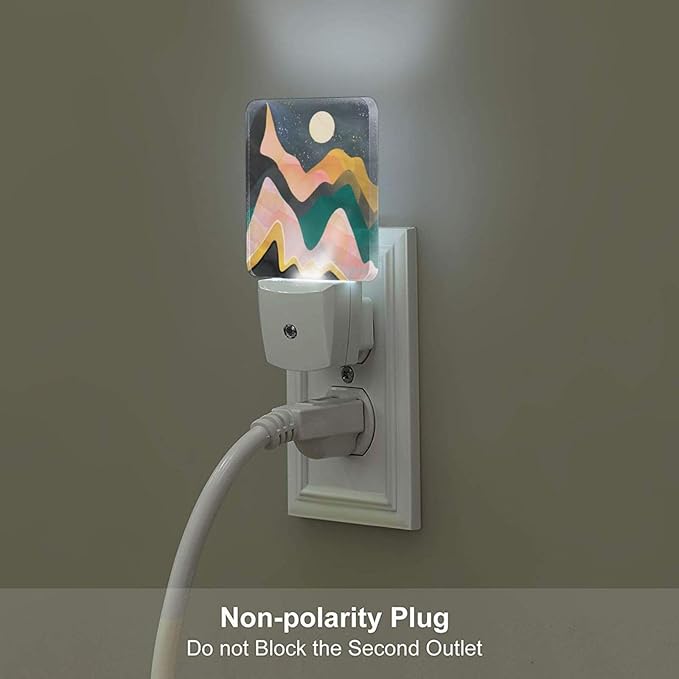 Mountains Night Sky Moon Night Light,Plug Into Wall Decor for Stairway,Hallway,Kitchen,Dusk to Dawn Sensor Nightlights for Boys/Girls/Women/Men Room Gifts