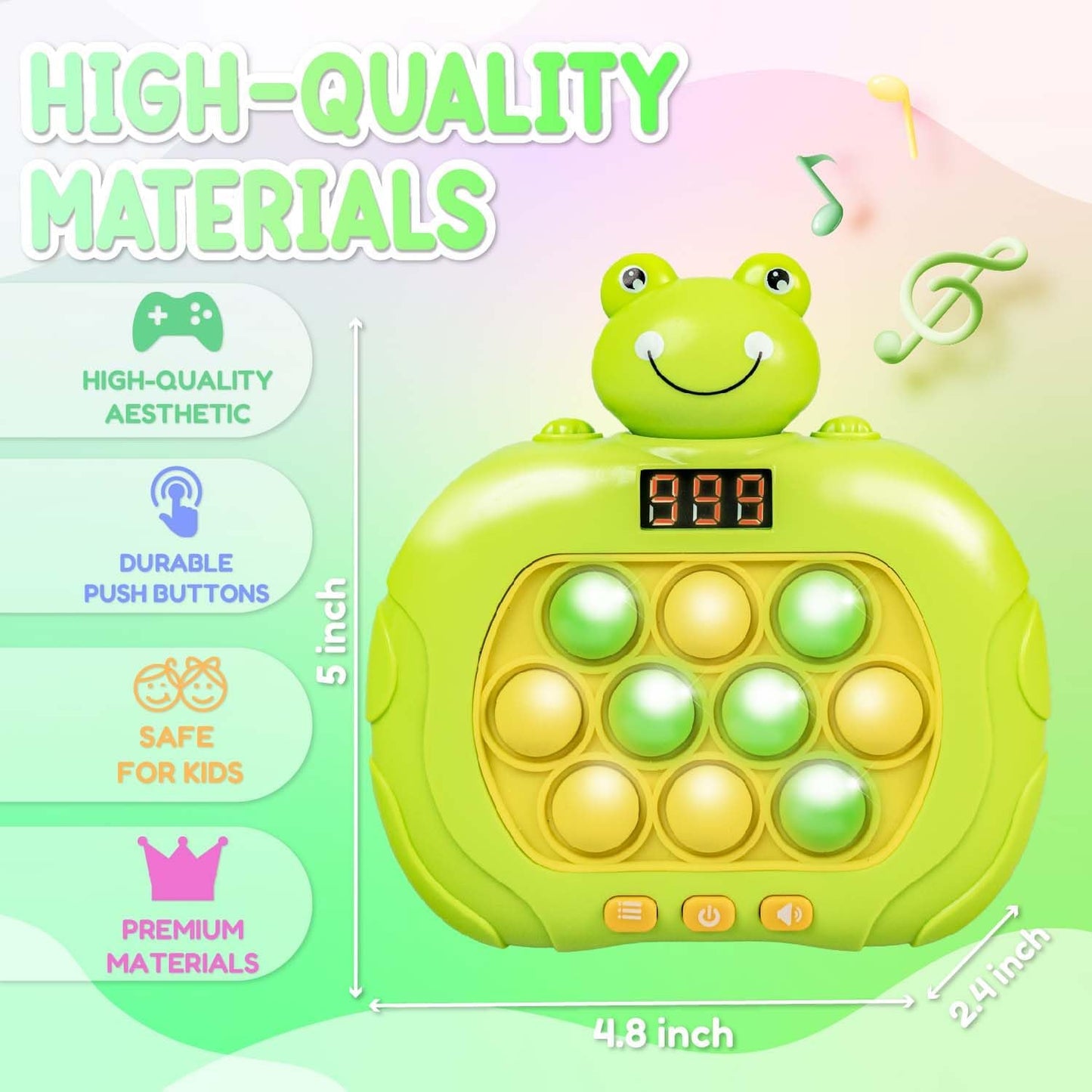 Marlo & Buzz Fast Push Game Toy with Popit Game Controller, Pop Fidget Animal with LED Screen - Sensory and Memory Console, Quick Bubble Light Toy, Pocket Games (Frog)