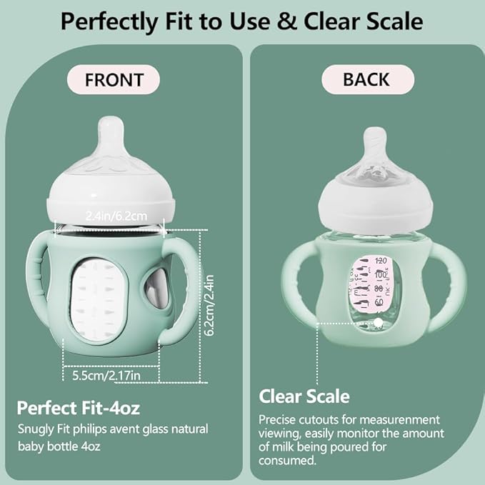 4 Pack Silicone Sleeves for Avent Natural Glass Bottles, Anti Breakage Bottle Protector with Handle, Compatible Philips Avent Glass Natural Bottle 4 oz, Not for Infant Use