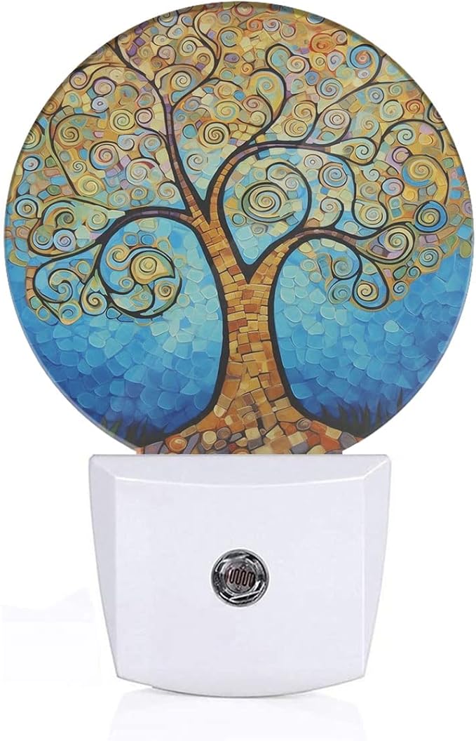 EKOBLA Art Tree Night Light, Tree with Golden Leaves Night Lights Plug into Wall Auto Sensor Led Lighting for Home Stairway Hallway Bedroom 0.5W Sleep Friendly