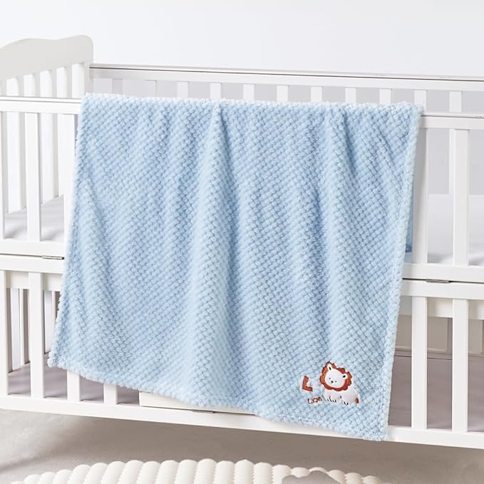 CREVENT 30''X40'' Cute Cozy Fluffy Warm Baby Blanket for Girls Boys Infants Toddlers' Bedding Crib Cot Stroller, Baby Shower Birthday Newborn's Gift Blue - Baby Lion