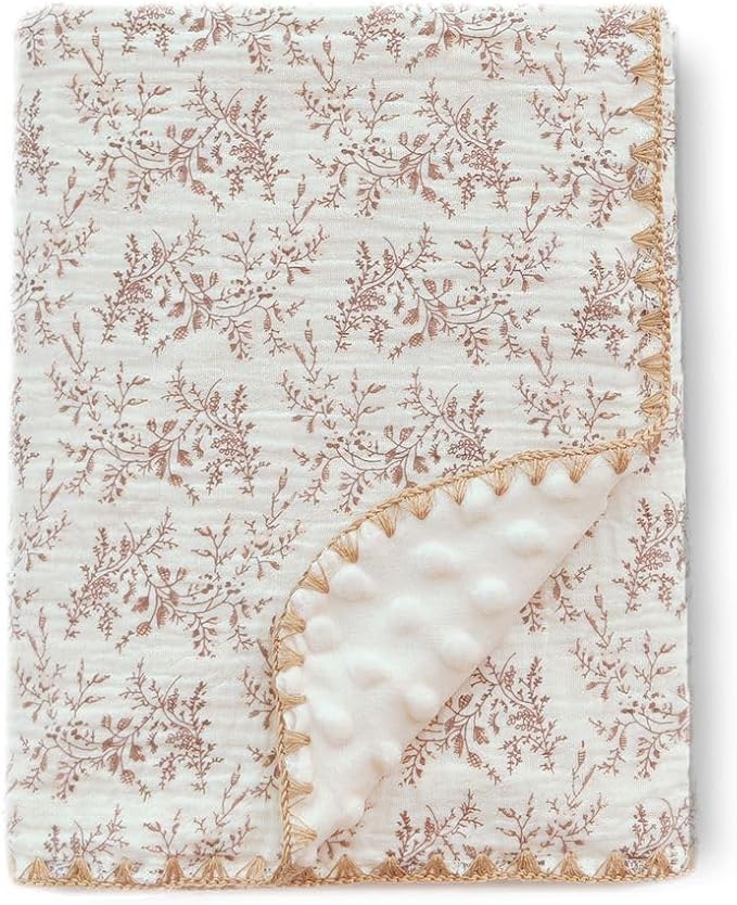 Baby Swaddel Blanket Cotton Muslin Thick Bath Towel Dotted Backing Double Layer Receiving Blanket 40"x40" (Leaves)