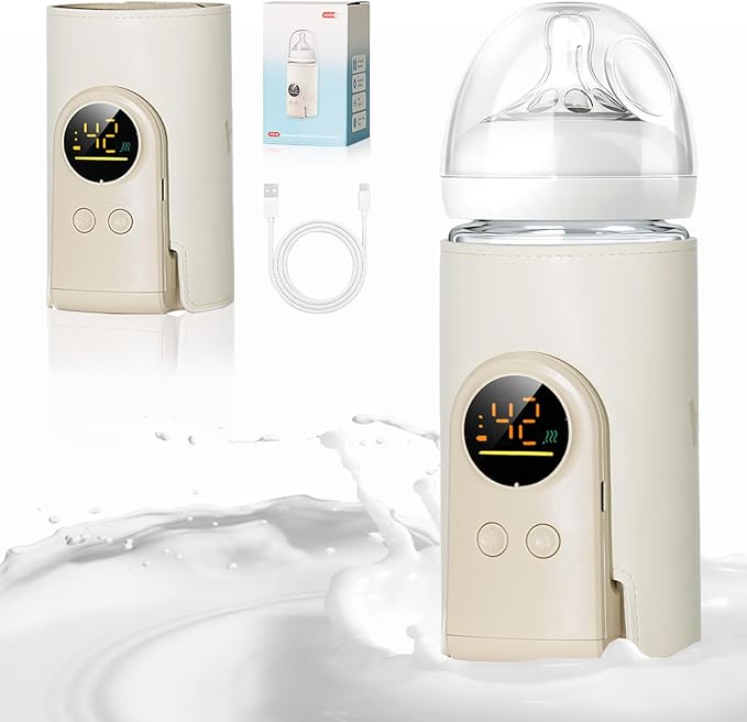 Bottle Warmer on the go,Comfortable Car Waterless Breastmilk Heater,Rechargeable Portable Milk Warmer for Travel,Fast Warming,Long-Lasting Warming up to 6-10H (10000 mAh)