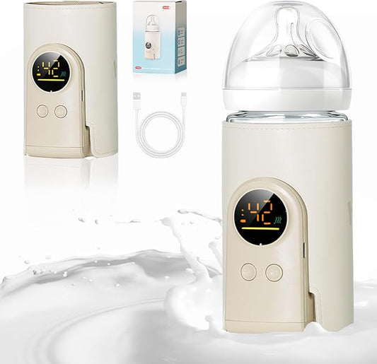 Bottle Warmer on the go,Comfortable Car Waterless Breastmilk Heater,Rechargeable Portable Milk Warmer for Travel,Fast Warming,Long-Lasting Warming up to 6-10H (10000 mAh)