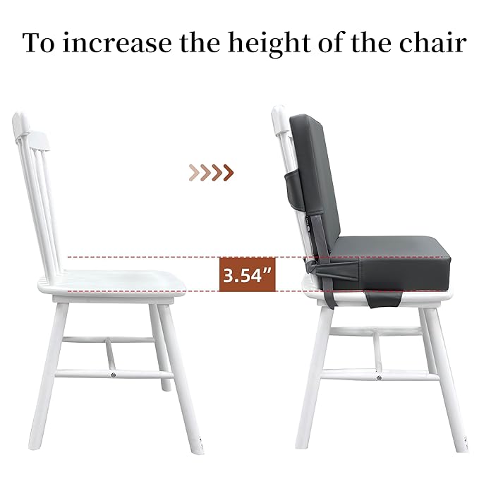 Booster Seat for Dining Table, PU Anti-Scratch Easy Cleaning Kids Toddler Booster Seat for Table, Portable Travel Increasing Cushion for Chair - Dark Grey