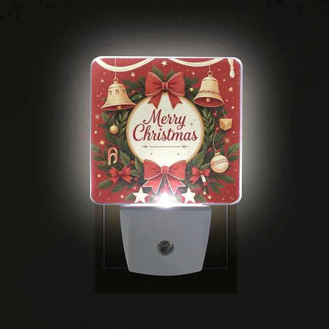 Aslsiy Night Light for Kids Merry Christmas Garland Bell (3) Plug in Wall Lamp LED Dusk to Dawn Sensor Energy Saving Nightlight for Boys Girls Men Women