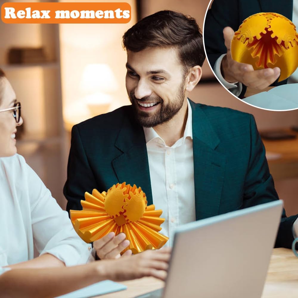 3D Printed Gear Ball, Gears phere Gear Ball Fidget Toy, Puzzle Balls, Fidget Ball, Cube Fidget Toy ,Gear Ball Toys for Classroom Prizes, Party Birthday, Anxiety Relaxing and Stress. (Golden)