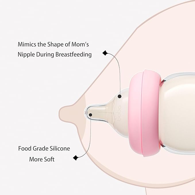 YOHKOH Natural Glass Baby Bottle with Natural Response Nipple, Newborn Anti-Colic Baby Bottles, Wide Neck Mushroom Cap Baby Bottle, Clear (8.8ounce (Pack of 2), Multicolour1)