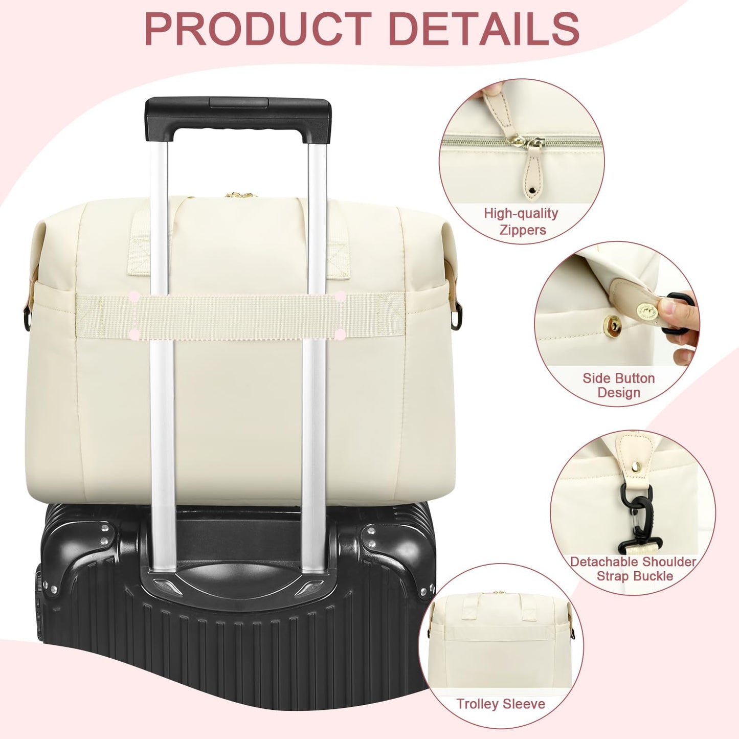 Diaper Tote - Diaper Bag with Pacifier Case, Shoulder Straps, Stroller Clips, Waterproof Mommy Bag for Mom and Dad, White