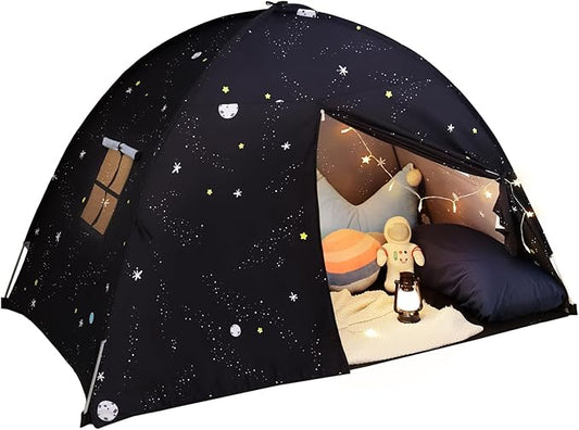 Sumbababy Large Teepee Tent for Kids: with Star Lights - Tent for Toddler Indoor Kids Teepee Tent for Boys & Girls - Toddler Play Tent Inside Canopy Bed for Playroom Gift Toys (Black Galaxy)
