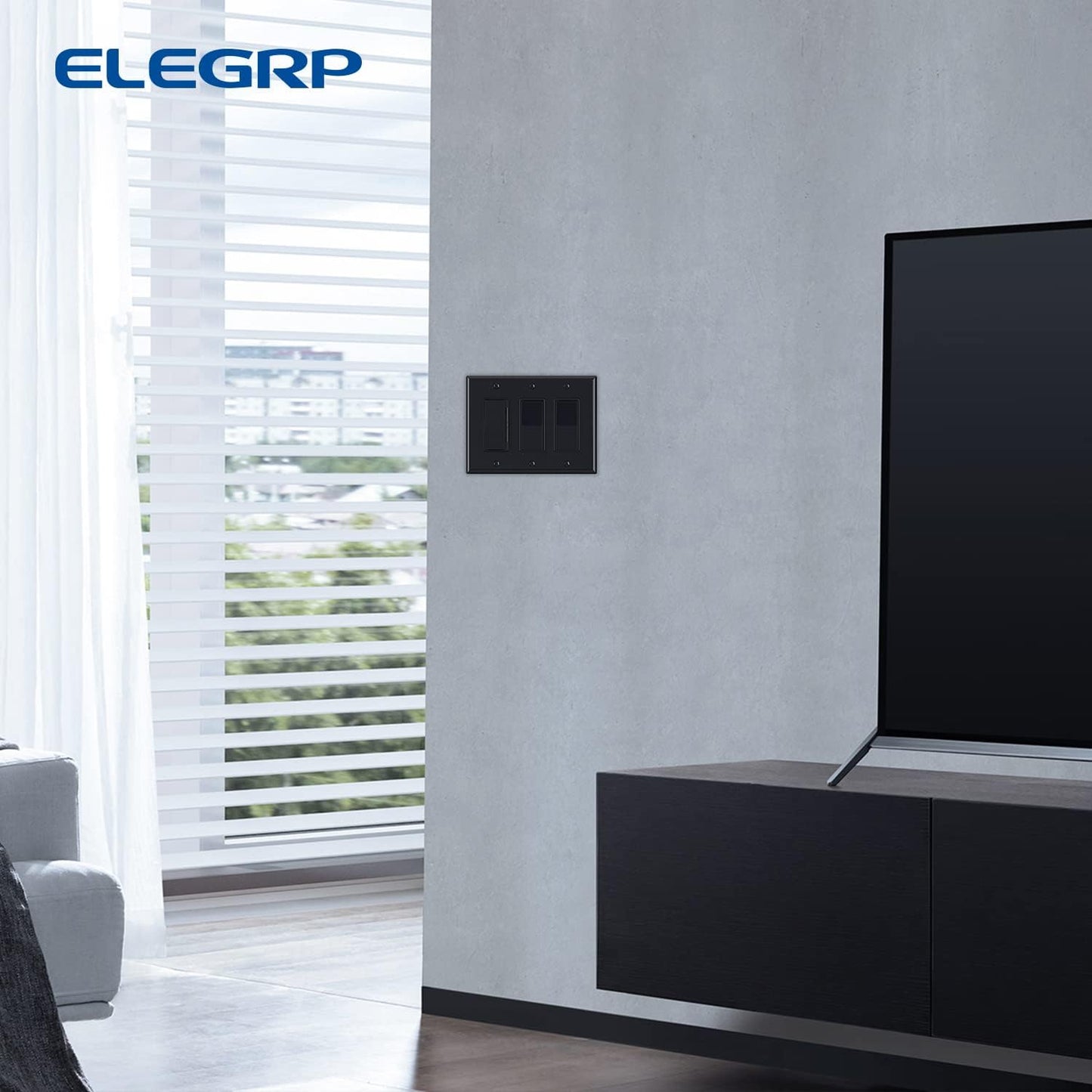 ELEGRP 3-Gang Decorative Wall Plates, Mid-Size 4.88" H x 6.75" L Unbreakable Thermoplastic Faceplate Cover for Decorator Receptacle Outlet Switch, UL Listed (10 Pack, Glossy Black)