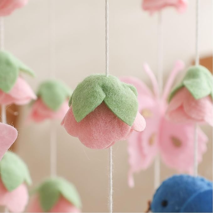 Baby Crib Mobile, Felt Bird and Flower Mobile for Boys and Girls, Baby Mobile for Bassinet, Baby Bedroom Hanging Nursery Decor Gift Set