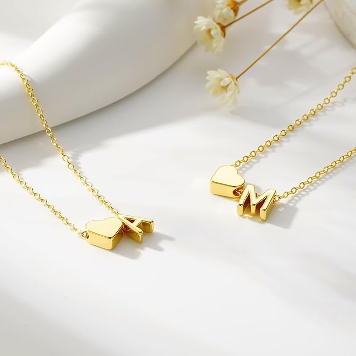 M MOOHAM Initial Heart Bracelets for Women - Layered Dainty 14K-Gold-Plated Heart Letter A-Z Charm Bracelets for Women, Chain Link Charm Bracelets Beaded Bracelets Birthday Gifts Womens Jewelry