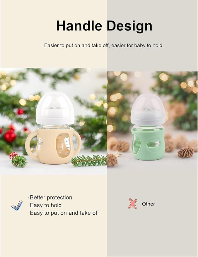 4-Pack Silicone Sleeves for Philips Avent Glass Bottles, BPA-Free Drop-Resistant Baby Bottle Sleeves with Handles, Compatible with Philips Avent Natural Glass Baby Bottles (4 oz)