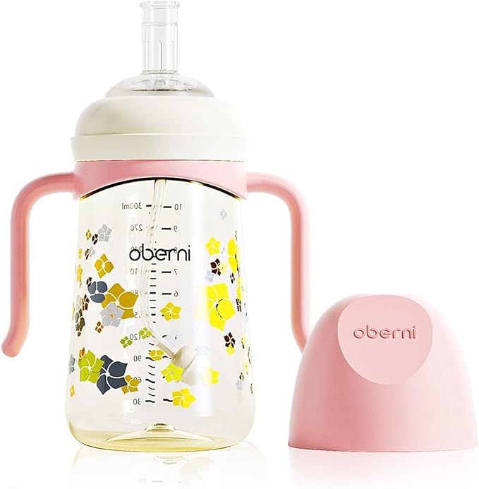 PPSU No Spill Sippy cups,Weighted Straw Toddler Water Bottle with Handle,Spill Proof Toddler Cup with Leakproof Spout for Baby 6-12 Months and Toddlers 1-3 (10 Ounce, Pink, 1 Pack)