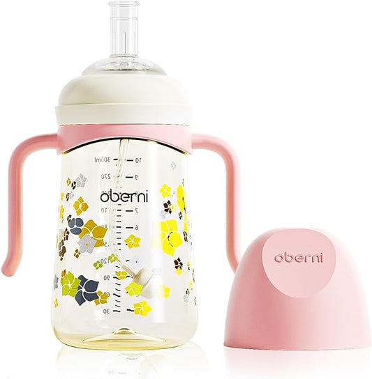 PPSU No Spill Sippy cups,Weighted Straw Toddler Water Bottle with Handle,Spill Proof Toddler Cup with Leakproof Spout for Baby 6-12 Months and Toddlers 1-3 (10 Ounce, Pink, 1 Pack)