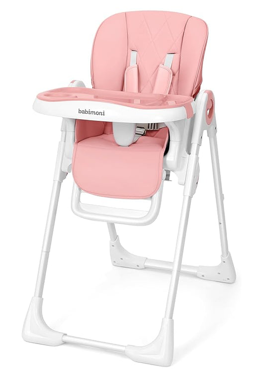 4 in 1 High Chairs for Babies and Toddlers, Foldable Baby High Chairs, Feeding and Eating Seat Highchair with 4 Levels of Recline and 7 Levels of Height Adjustment, Pink
