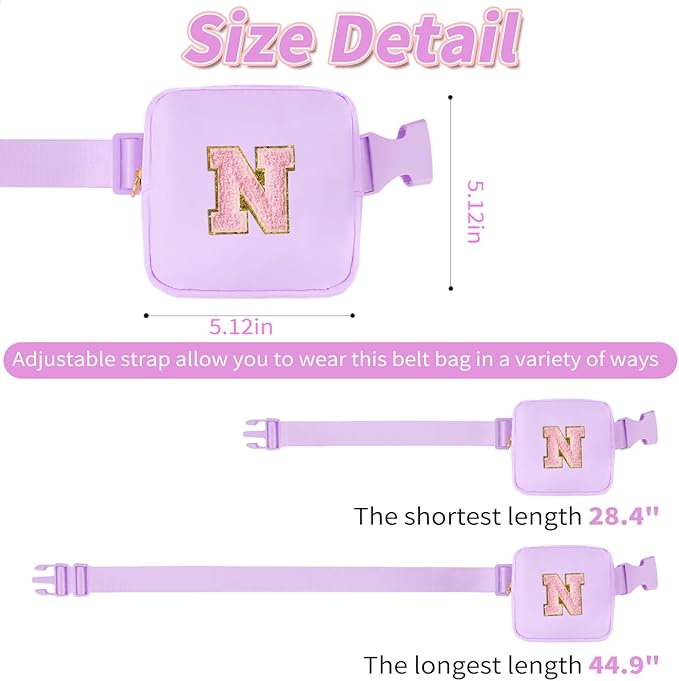 Mini Belt Bag Fanny Pack with Initials Letter Patch Small Crossbody Bags Cute Stuff Birthday Gifts for Teenager Girls Trendy Stuff for Teens - N,Lavender