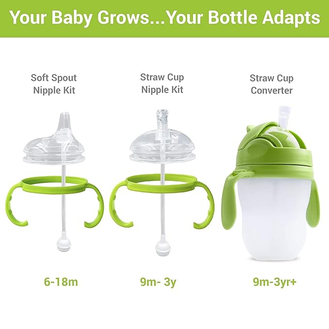 Step 1 Transitional Weighted Straw and Handles Self-Feeding Kit Compatible with Comotomo Silicone Nipples, Medium and Fast Flow | 4 Months +