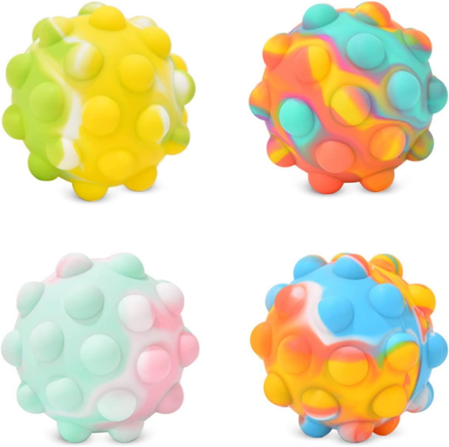 Gifts for Kids 4 Packs Pop Ball Fidget Toy, 3D Ball Push Bubble Push Squeeze Ball Sensory Toy, Gift Popular Stress Relieving Fidget Toy Game for Kids Adult