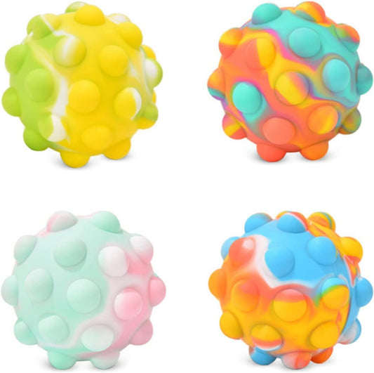 Gifts for Kids 4 Packs Pop Ball Fidget Toy, 3D Ball Push Bubble Push Squeeze Ball Sensory Toy, Gift Popular Stress Relieving Fidget Toy Game for Kids Adult