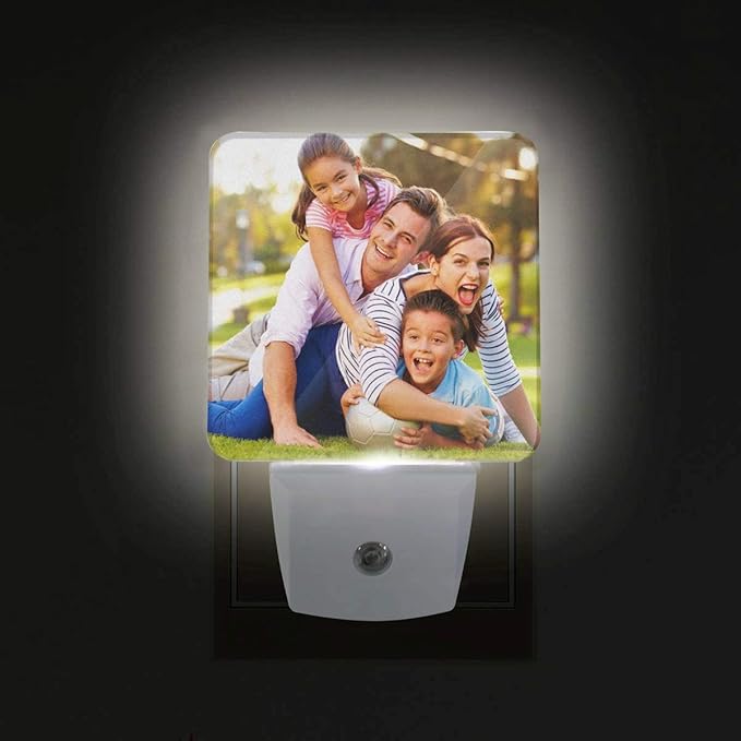 Custom Plug in Night Lights, Personalized Your Own Photo on LED Lamps, Auto Sensor Warm Sweet Nightlights for Bathroom/Toilet/Bedroom/Nursery (1Pcs)