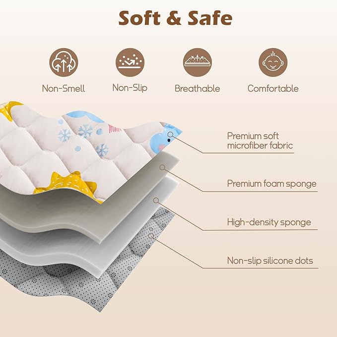 50x50 Playpen Mat, PIGLOG 0.8 Inch Thick Foam Baby Play Mat for Floor, Soft Fabric Cushioned Play mat for Babies，Washable Non-Slip Playmate for Baby, Infants & Toddlers（Grayish White）