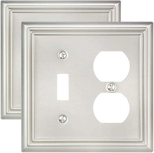 2-Pack Combination Toggle/Duplex Wall Plate, Wall Outlet Covers for Double Light Switches, Receptacle Outlet, Dimmer Switch, Satin Nickel Finish, Midsize, A031 Series