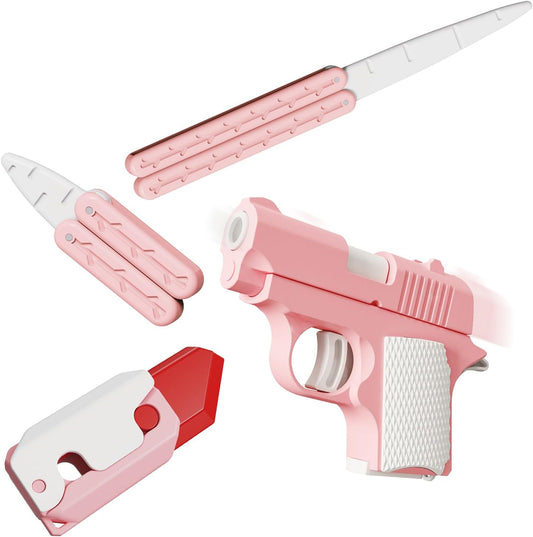 4 PCS Fidget Toys Set，3D Printing Fidget Knife Toy and Pistol Toys,Fidget Toys Adults and Kids，Sensory Toy Fidget Toys for Classroom，Suitable for Relieving ADHD,Stress, Anxiety (Pink Set)