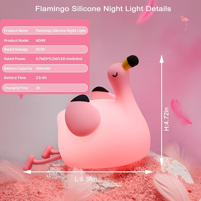 Flamingo Night Light,Dimmable Silicone Animal Nursery Night Light,Pink Flamingo Lamp Decor for Kids Room Bedroom,Birthday Christmas Unique Gift for Kids boy Girls