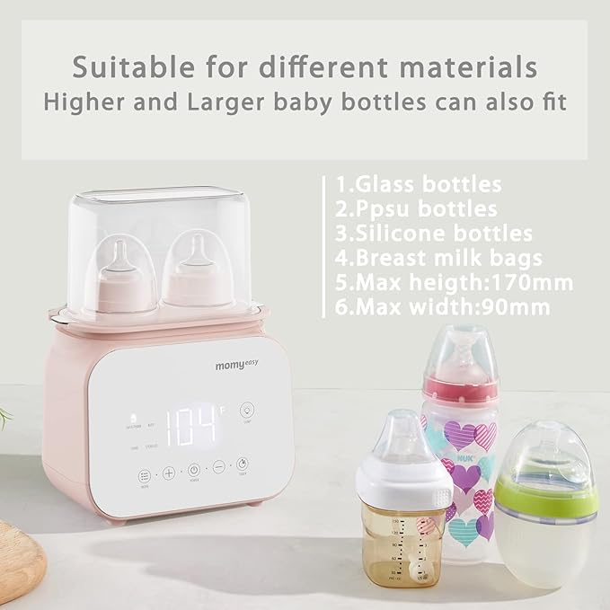 MOMYEASY Baby Bottle Warmer, Fast Bottle Warmer 7-in-1 Food Heater&Defrost with LCD Display, Baby Breast Milk Formula Warmer with 24H Temperature Control (Pink)