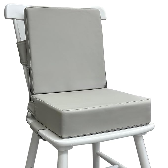 Booster Seat for Dining Table, PU Anti-Scratch Easy Cleaning Kids Toddler Booster Seat for Table, Portable Travel Increasing Cushion for Chair - Light Grey
