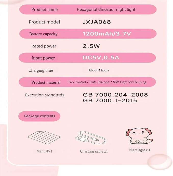 Axolotl Night Light, Cute Axolotl Lamp Gift, LED Animal Silicone Night Light Cute Room Decoration for Girls and Boys