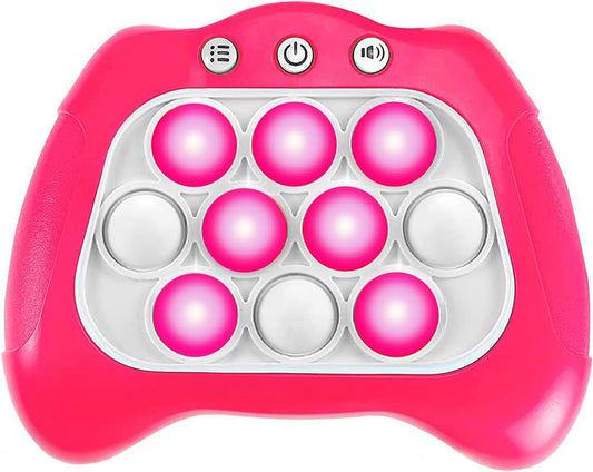 Quick Push Puzzle Game Machine Pop Fidget Light-Up Squeeze Poppet Sensory Toy Educational Push Pop Bubble Toy Stress Relief Party Favors Puzzle Game for Kids Teens Adults （Pink）