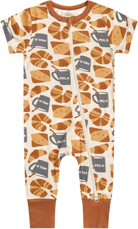 Teach Leanbh Toddler Unisex Baby Bamboo Viscose Pajamas 2 Way Zipper Short Sleeve Footless Romper Jumpsuit Sleep and Play