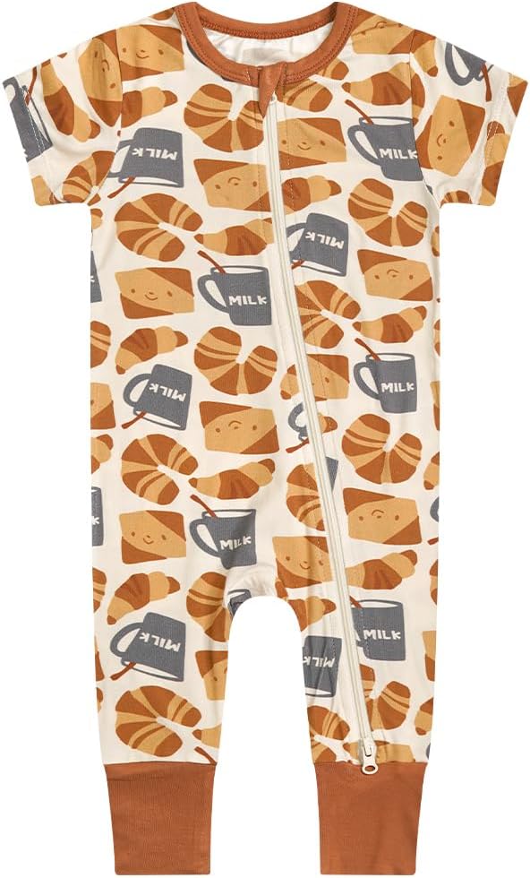 Teach Leanbh Toddler Unisex Baby Bamboo Viscose Pajamas 2 Way Zipper Short Sleeve Footless Romper Jumpsuit Sleep and Play