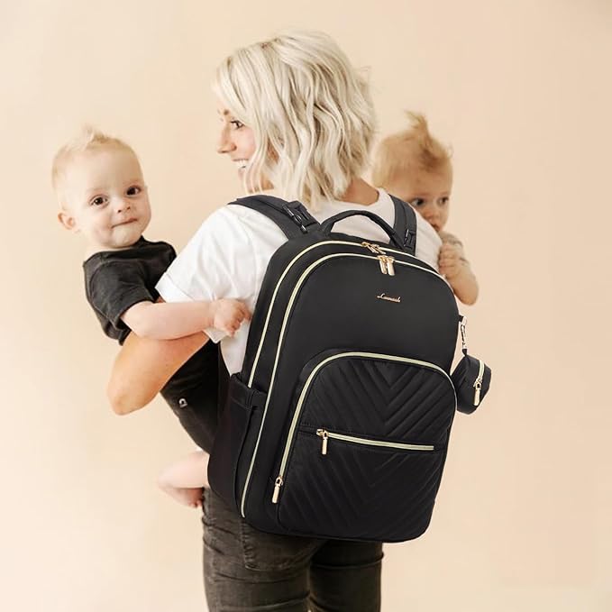 LOVEVOOK Diaper Bag Backpack, Quilted Baby Bag with Changing Pad & Pacifier Holder, Waterproof Travel Diaper Bags for Baby Boys Girls, Stylish and Large Capacity, Black