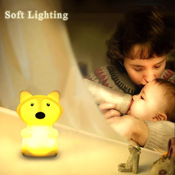 WHA&DARREN Fox Night Light for Kids, Portable, Baby Lights, Rechargeable Silicone Baby Night Light, Girls and Boys Animal Lamp, Kawaii Lamp