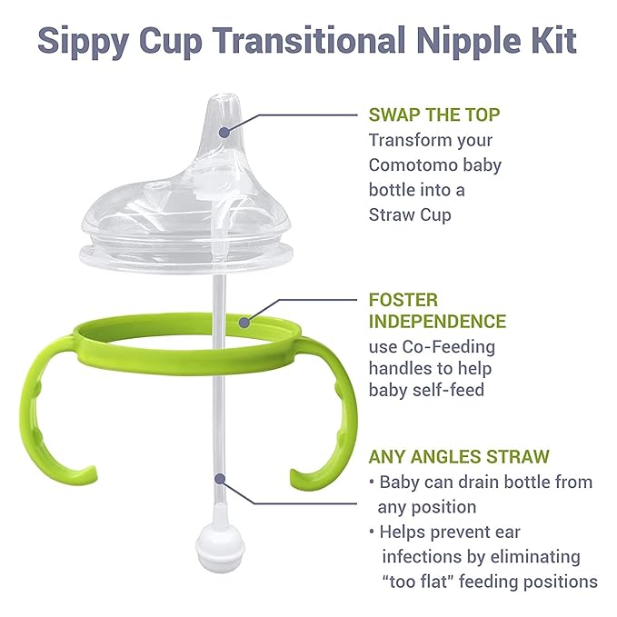 Step 1 Transitional Weighted Straw and Handles Self-Feeding Kit Compatible with Comotomo Silicone Nipples, Medium and Fast Flow | 4 Months +