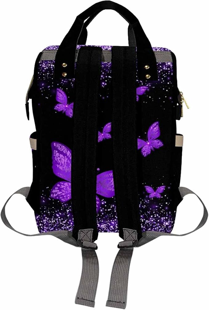 D-Story Custom Name Customized Diaper Bags For baby Bags Colorful Mommy Present for Women Men Unisex with Thermal Pockets Diaper Backpack With Name Text, Neon Butterfly