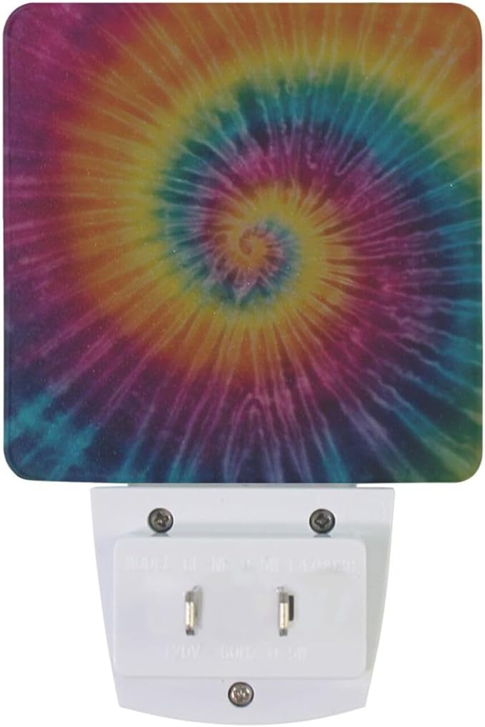 Aslsiy Night Light for Kids Bright Rainbow Spiral Tie Dye (2) Plug in Wall Lamp LED Dusk to Dawn Sensor Energy Saving Nightlight for Boys Girls Men Women