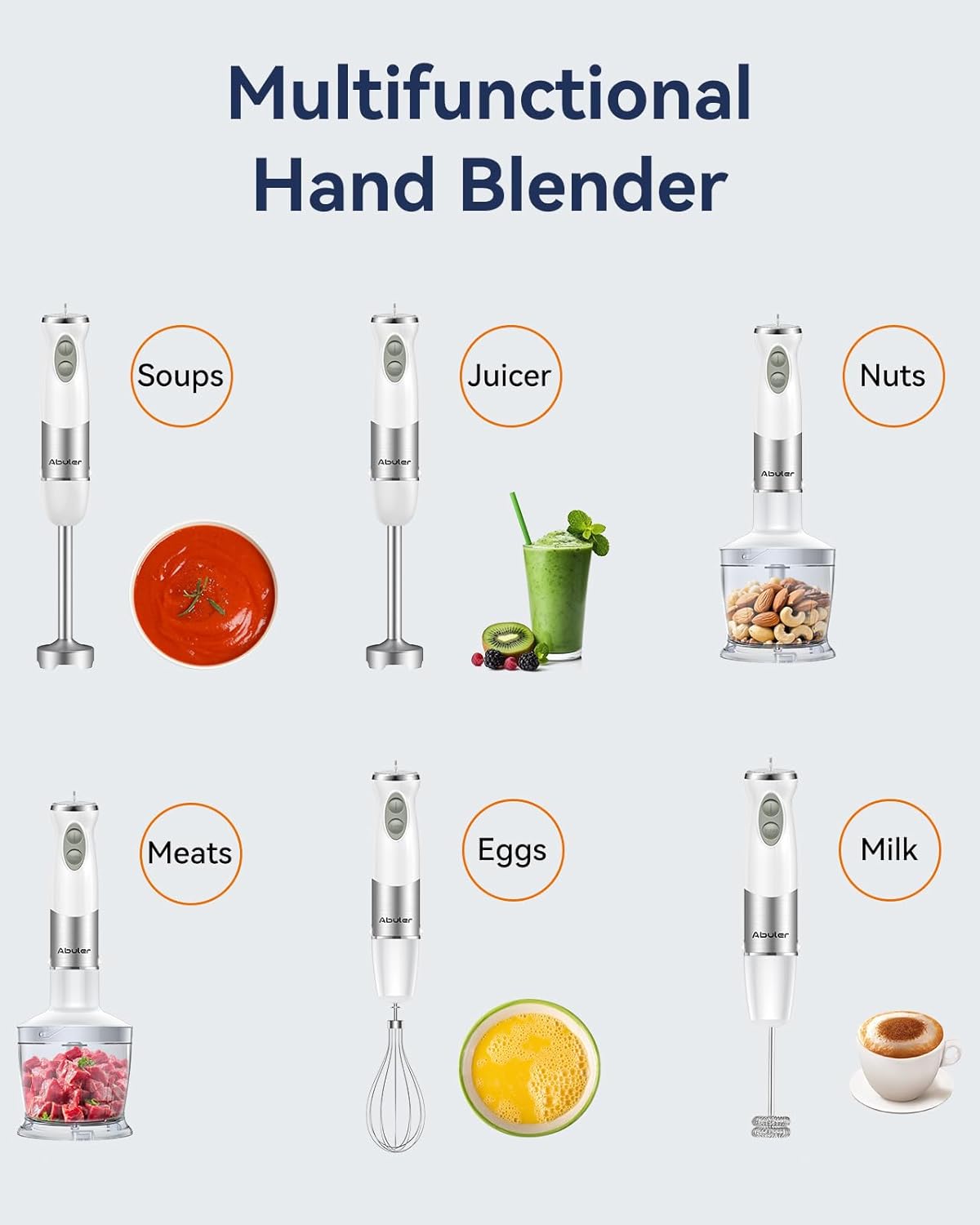 Immersion Blender Handheld 1000W 5 in 1 Corded Stick Hand Blender Kitchen with 12 Speed, BPA-Free, Mixing Beaker, Chopper, Whisk, Milk Frother, Perfect Emulsifier for Soup, Baby Food, Sauce, Puree