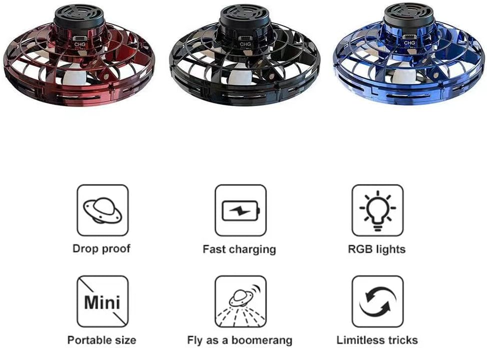 2024 New Flying Spinner Mini Drone Ifly Boomerang Cool Stuff Flying Fidget UFO Toys Exquisite Children's Toys Decompression Toy Delicate Gift Toys for Fidget Spinner Adults Flying Toys (Blue)