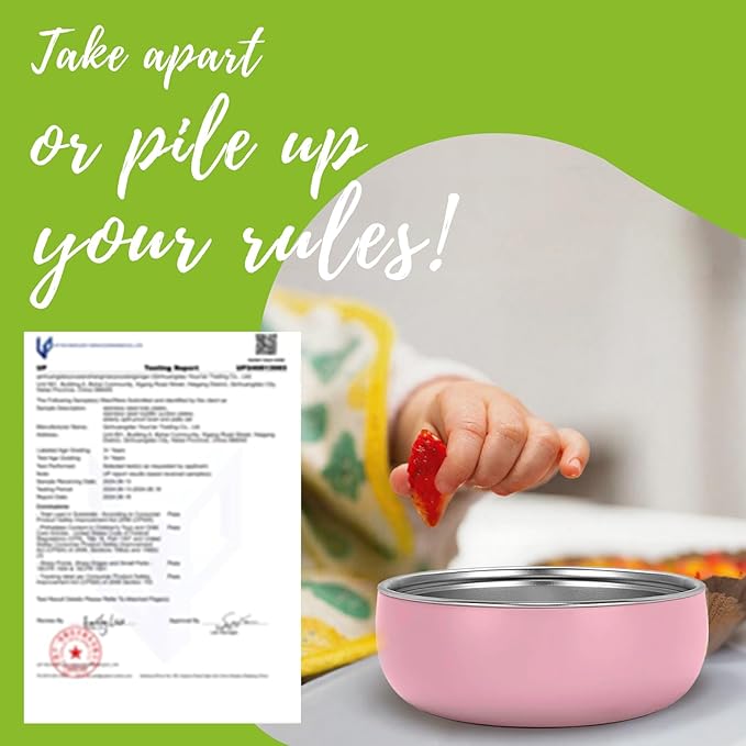 Non-Toxic Toddler Bowls with Non-Slip Base | Stainless Steel Baby Bowls for Kids | 5 Inch BPA-Free Dishwasher Safe Bowls | Mess-Free Feeding Supplies | 4-Pack Set