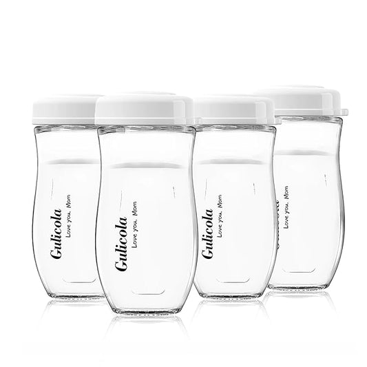 Gulicola Glass Baby Breastmilk Storage Bottles 8 oz, Wide Neck Breastmilk Collection Bottles, 4 Pack - White