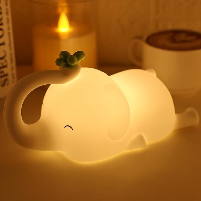 Silicone Elephant Night Light for Kids - 3-Level Dimmable & Rechargeable LED Lamp, Touch Control Soft Animal Light for Nursery, Baby Room Decor