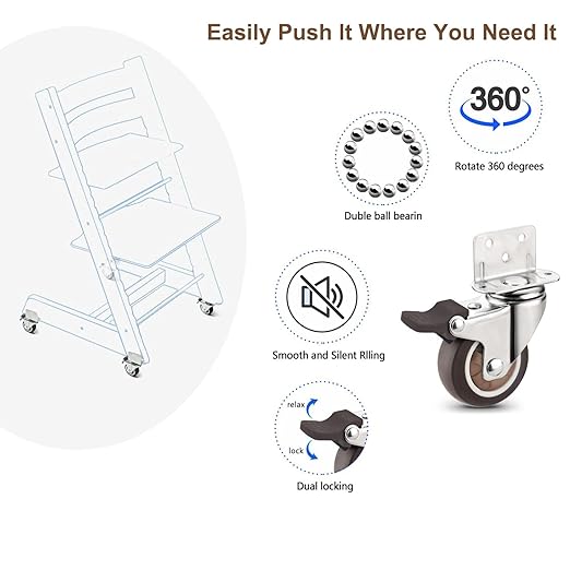Stokke Tripp Trapp High Chair Booster Base Wheel Kit with Safety Locks, 360° Rotation, Counter Height Riser & Universal Boost Seat Replacement Parts (4 Pcs)