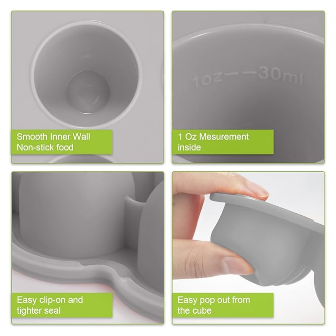 Baby Food Storage Container - 1.5oz x 12 Pods Silicone Freezer Tray with Lid for Homemade Baby Food, Fruit Purees, Vegetable & Breast Milk (Grey)
